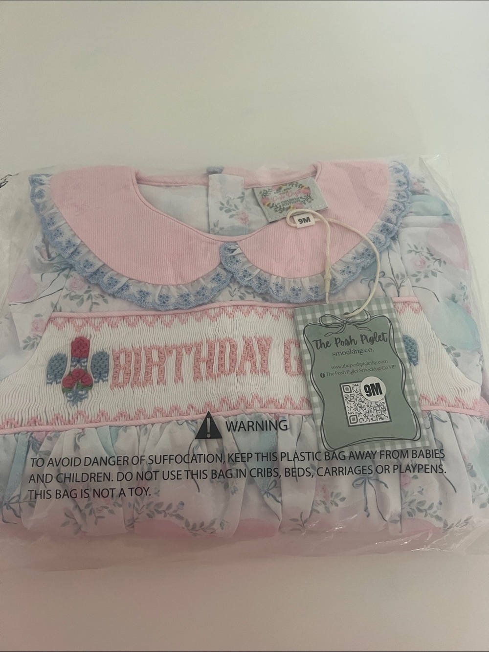 "Birthday girl" posh piglet smocked bubble